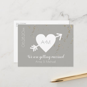 Postal De Anuncios GUARDAR LA FECHA boda amor corazón confetti gris