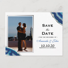 Postal De Anuncios Guardar la Fecha | Boda Azul Marino Plata Agata