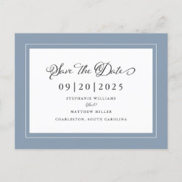 Postal De Anuncios Guardar la fecha | Boda Dusty Blue Letra Elegante