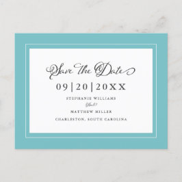 Postal De Anuncios Guardar la Fecha | Boda Elegante Aqua Azul Verde