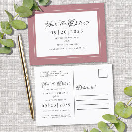 Postal De Anuncios Guardar la Fecha Boda Elegante Rosa Escritura Mode