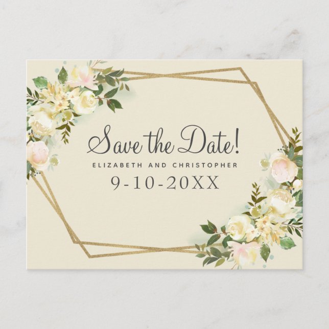 Postal De Anuncios Guardar la Fecha Bodas Botánicas Elegantes Florale (Anverso)