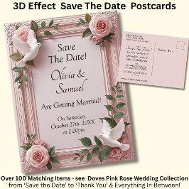 Postal De Anuncios Guardar la Fecha - Bodas de Rosas Rosadas y Paloma