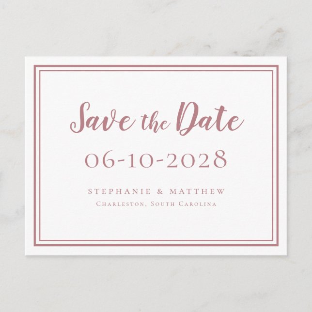 Postal De Anuncios Guardar la Fecha Bodas Polvoriento Rosa Simple Mod (Anverso)