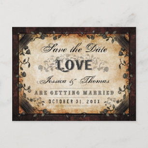 Postal De Anuncios Guardar la Fecha Brown Gothic Halloween FOTO en la