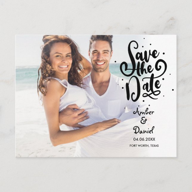 Postal De Anuncios Guardar la fecha Chic Script Spots Foto (Anverso)