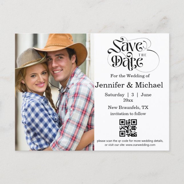 Postal De Anuncios guardar la fecha código qr simple foto boda (Anverso)