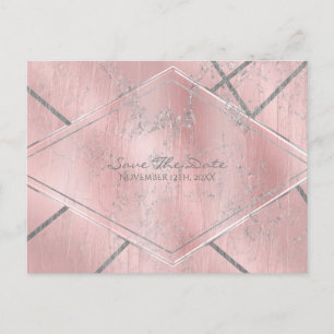 Postal De Anuncios Guardar la fecha con brillo de raso rosa y platead