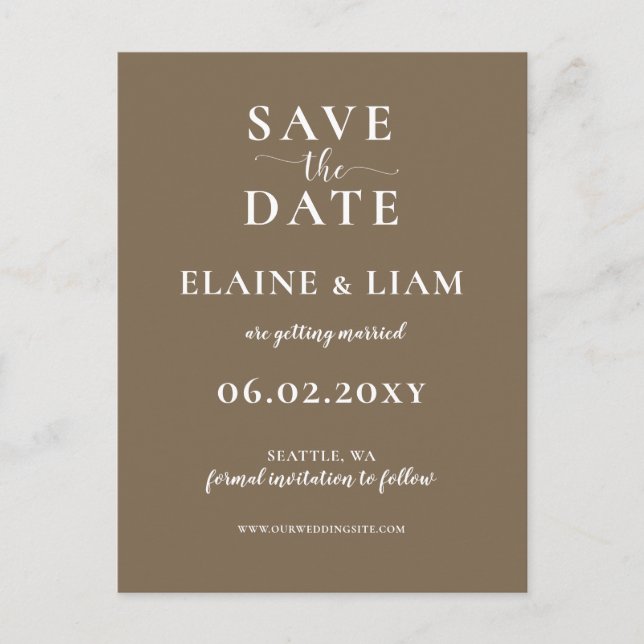 Postal De Anuncios Guardar la Fecha con Caligrafía Simple Marrón Rúst (Anverso)