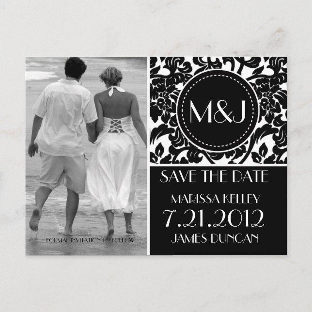 Postal De Anuncios Guardar la fecha con floritura gótica en negro y b (Anverso)