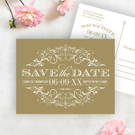 Postal De Anuncios Guardar la fecha con florituras doradas vintage an