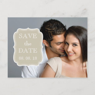 POSTAL DE ANUNCIOS GUARDAR LA FECHA CON FOTO SENCILLA BLANCO BEIGE