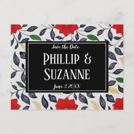 Postal De Anuncios Guardar la fecha con patrón floral rojo vintage