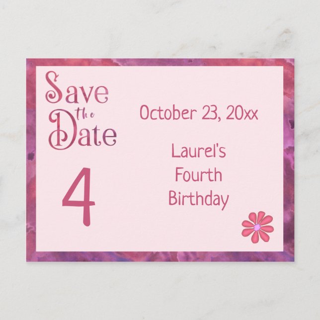 Postal De Anuncios Guardar la fecha cuarto cumpleaños para un Chica (Anverso)