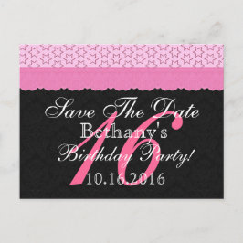 Postal De Anuncios Guardar la fecha Cumpleaños 16 Años Encaje Rosa y 