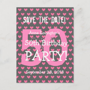 Postal De Anuncios Guardar la fecha cumpleaños 50 V01K Corazones rosa
