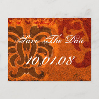 Postal De Anuncios Guardar la Fecha - Damask - Naranja y Marrón