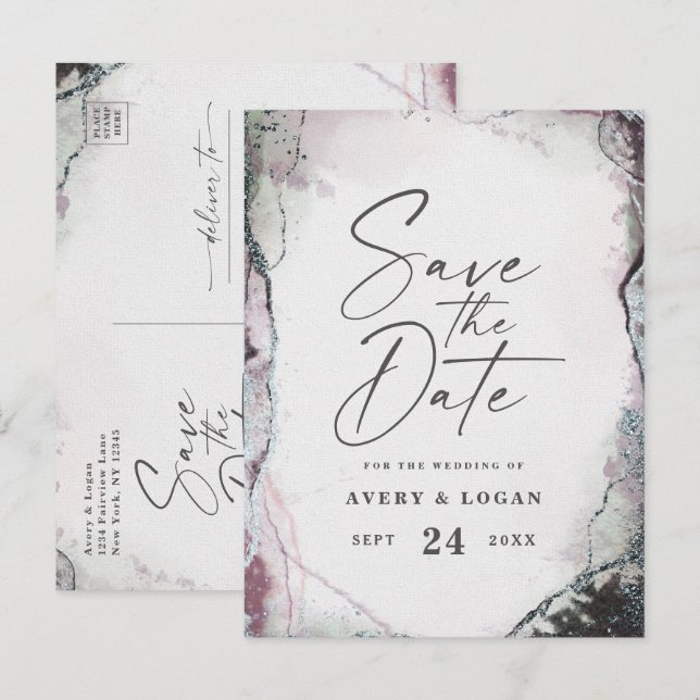 Postal De Anuncios Guardar la Fecha de Boda Abstracta Etérea Lavanda (Anverso / Reverso)