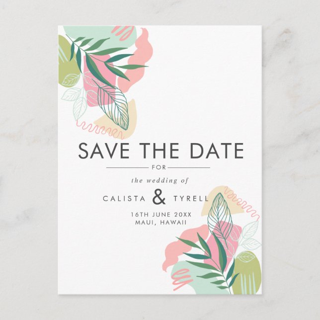 Postal De Anuncios Guardar la fecha de boda abstracta tropical modern (Anverso)