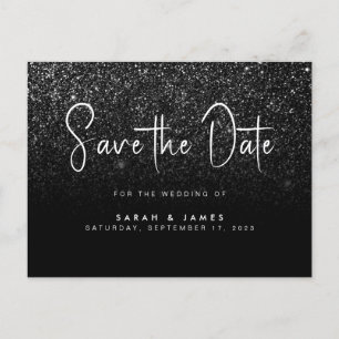 Postal De Anuncios Guardar la fecha de boda chic con brillo negro mod