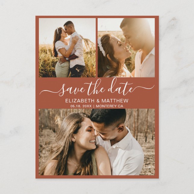 Postal De Anuncios Guardar la fecha de boda collage de fotos Boho Ter (Anverso)