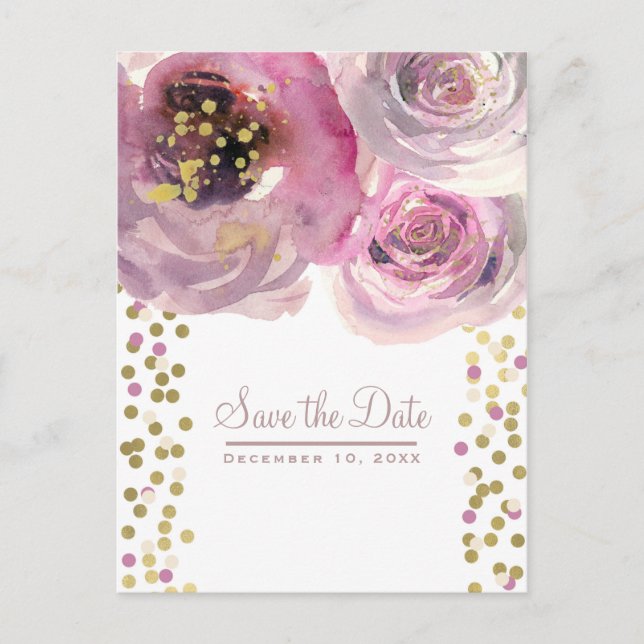 Postal De Anuncios Guardar la fecha de boda con flores acuarelas mode (Anverso)