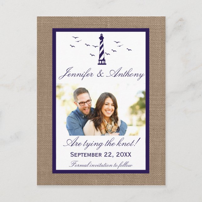 Postal De Anuncios Guardar la fecha de boda con foto de faro naútico (Anverso)