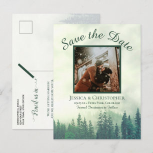 Postal De Anuncios Guardar la fecha de boda con foto en verde bosque
