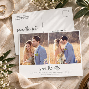 Postal De Anuncios Guardar la fecha de boda con guión de dos fotos mo