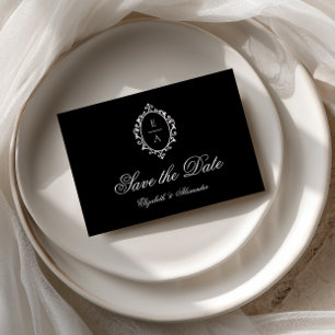 Postal De Anuncios Guardar la fecha de boda Crest ovalado negro Old M