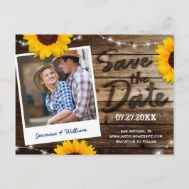 Postal De Anuncios Guardar la fecha de boda de girasoles foto madera 