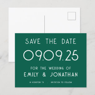 Postal De Anuncios Guardar la fecha de boda de texto simple esmeralda
