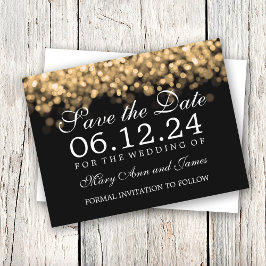 Postal De Anuncios Guardar la fecha de boda elegante con luces dorada