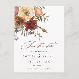 Postal De Anuncios Guardar la fecha de boda floral de Borgoña Script