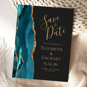 Postal De Anuncios Guardar la fecha de boda moderna ágata azul turque