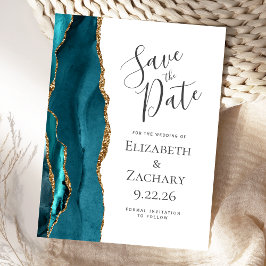 Postal De Anuncios Guardar la fecha de boda moderno con ágata azul tu