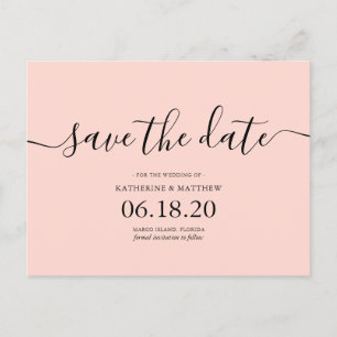 Postal De Anuncios Guardar la fecha de boda moderno rosa sonrojado