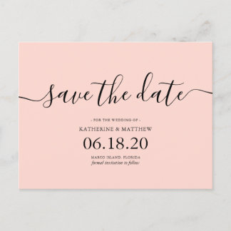 Postal De Anuncios Guardar la fecha de boda moderno rosa sonrojado