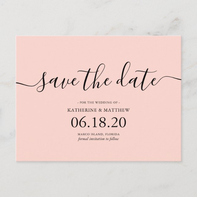 Postal De Anuncios Guardar la fecha de boda moderno rosa sonrojado (Anverso)