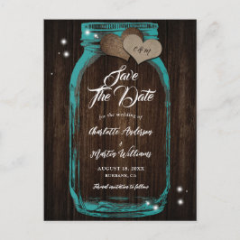 Postal De Anuncios Guardar la fecha de boda rústico frasco de albañil