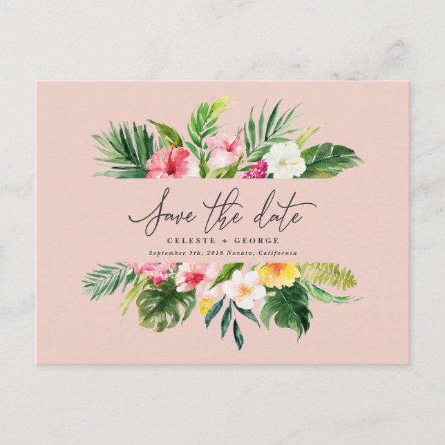 Postal De Anuncios Guardar la fecha de escritura de follaje de acuare (Anverso)