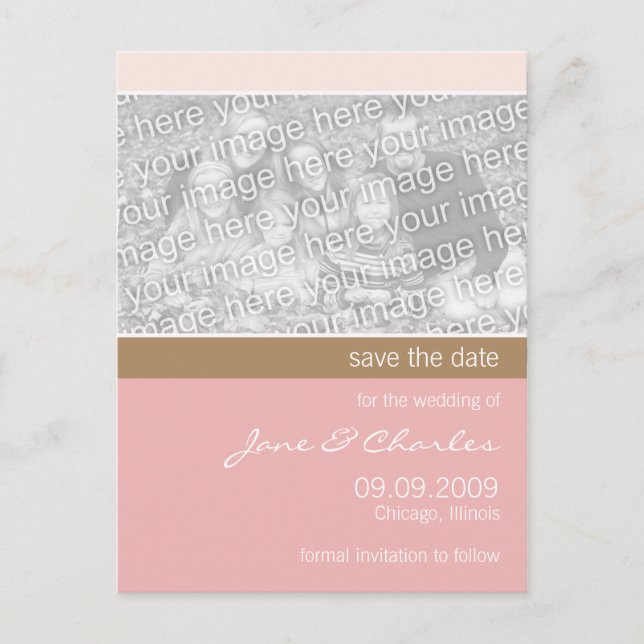 Postal De Anuncios Guardar la fecha de foto rosa claro y beige (Anverso)