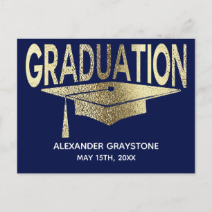 Postal De Anuncios Guardar la fecha de graduación azul y moderno con