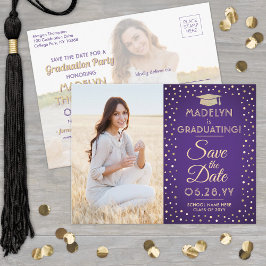 Postal De Anuncios Guardar la fecha de graduación con 2 fotos púrpura