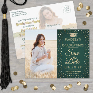 Postal De Anuncios Guardar la fecha de graduación con 2 fotos verde y