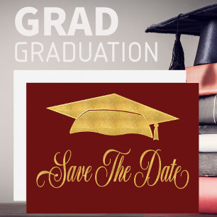 Postal De Anuncios Guardar la fecha de graduación Falso oro Graduado