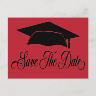 Postal De Anuncios Guardar la fecha de graduación - Rojo Negro Simple