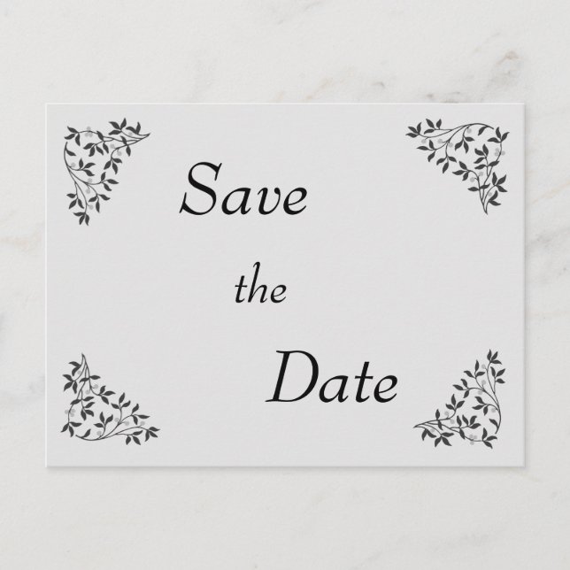 Postal De Anuncios Guardar la fecha de la boda Black & Gray Vine (Anverso)