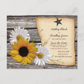 Postal De Anuncios Guardar la fecha de la boda de girasol rústico mar