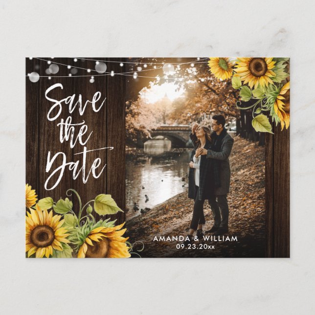 Postal De Anuncios Guardar la fecha de la boda del girasol rústico (Anverso)